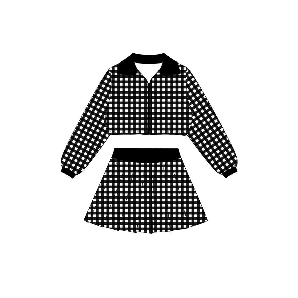 Pre order gingham athletic zippy top skirt set girls outfit