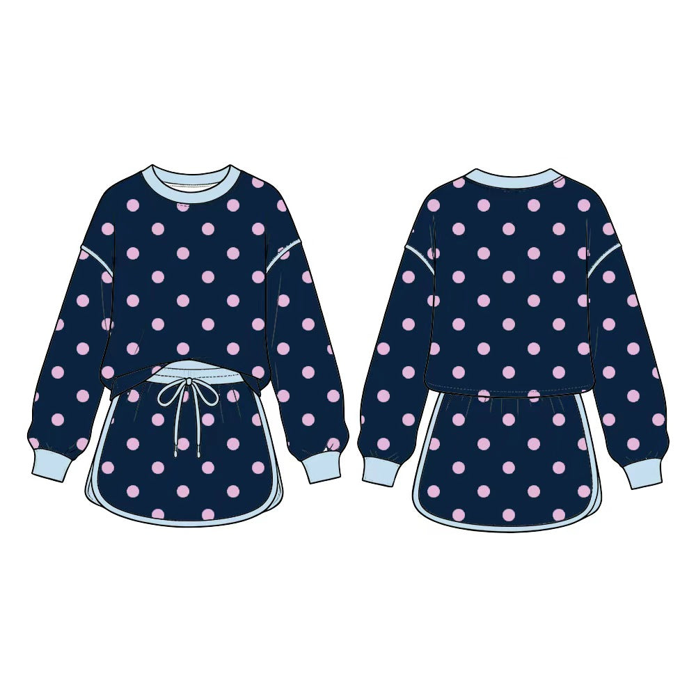 Pre order long sleeve polka dots skort set