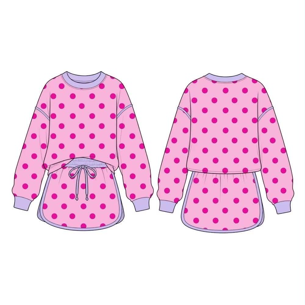 Pre order long sleeve polka dots skort set