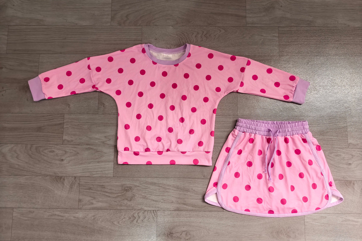 Pre order long sleeve polka dots skort set