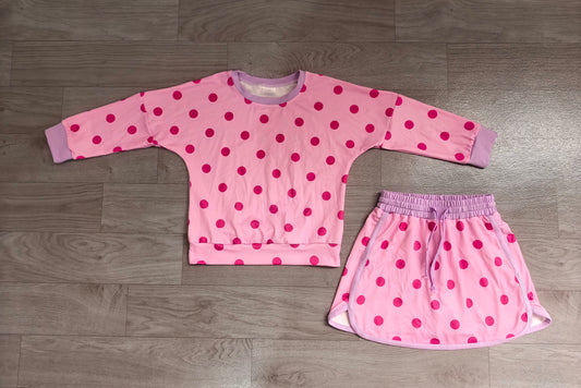Pre order long sleeve polka dots skort set