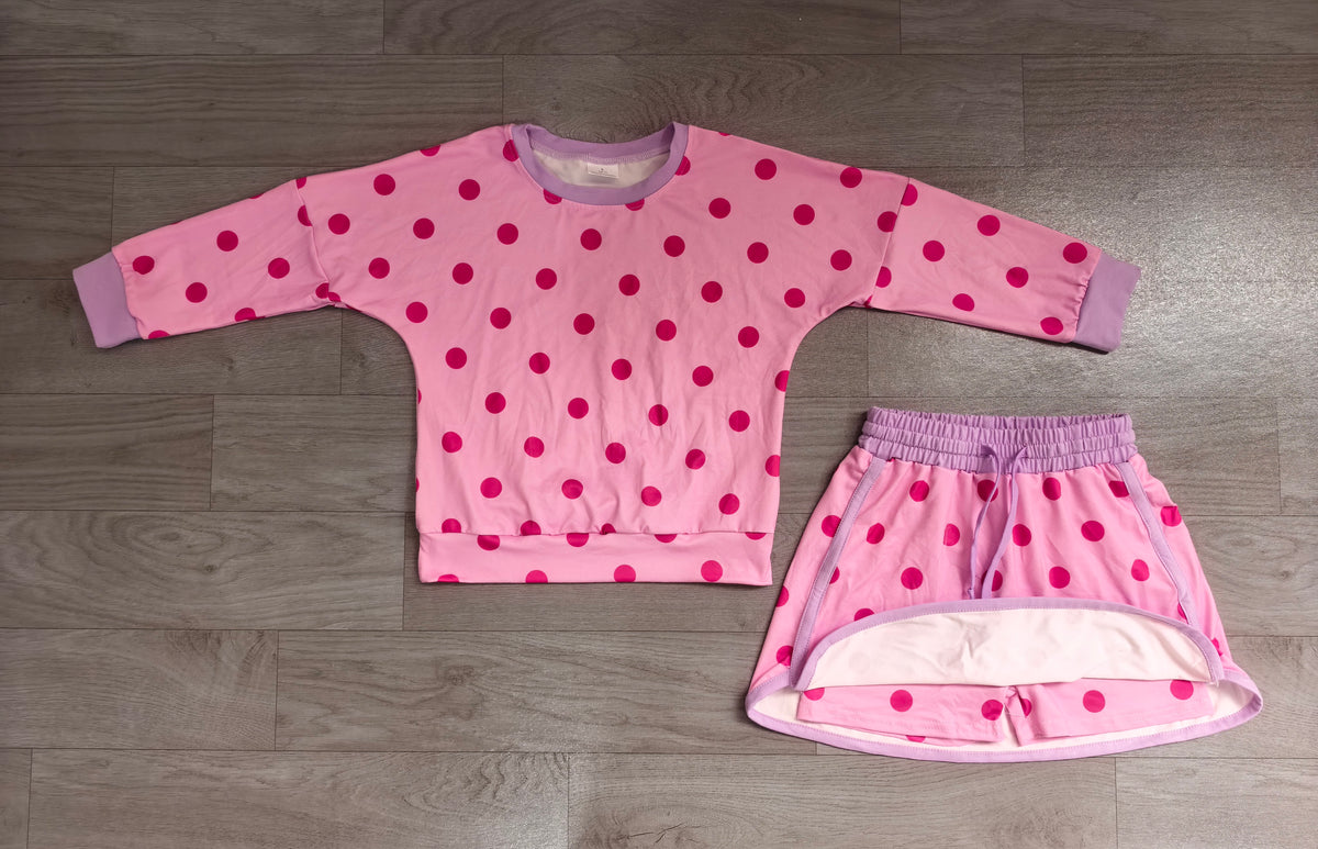Pre order long sleeve polka dots skort set