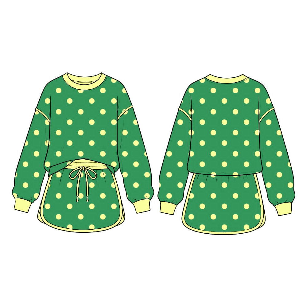 Pre order long sleeve polk dots skort set