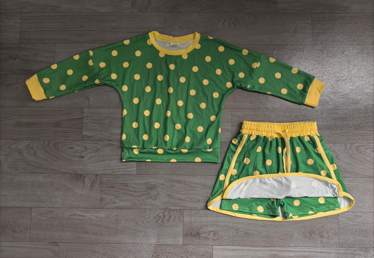 Pre order long sleeve polk dots skort set