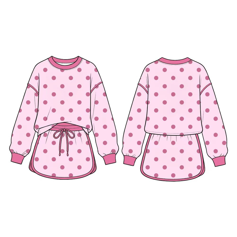 Pre order long sleeve polka dots skort set