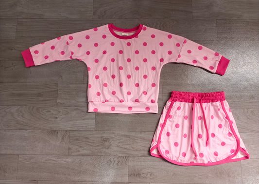 Pre order long sleeve polka dots skort set