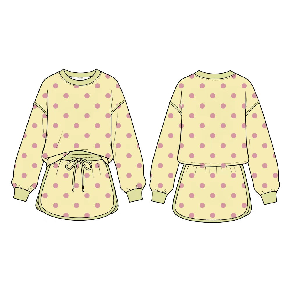 Pre order long sleeve polka dots skort set