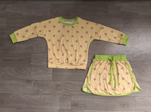 Pre order long sleeve polka dots skort set