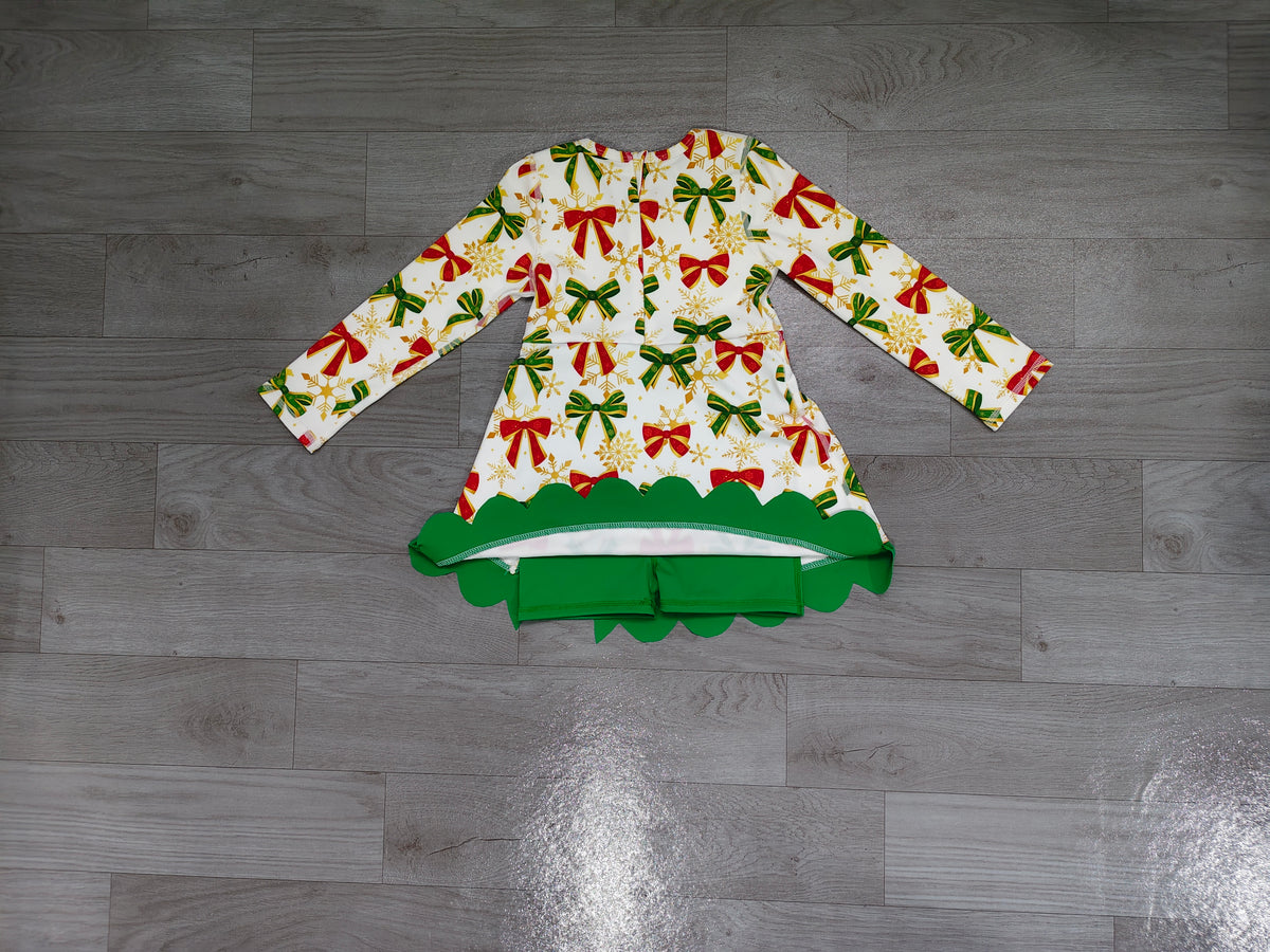 Pre order Christmas bow athletic scallop dress