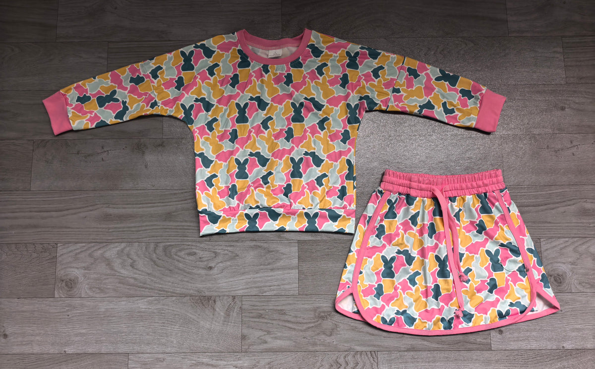 Pre order long sleeve camo peeps skort set
