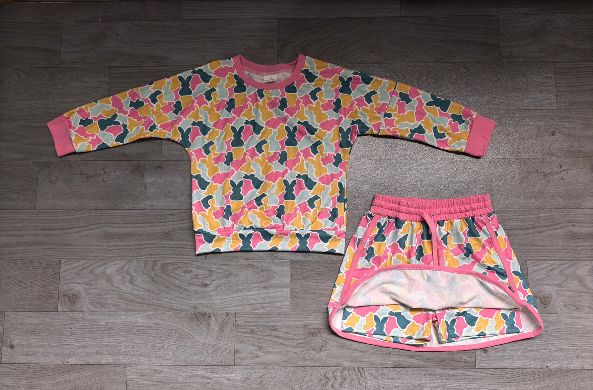 Pre order long sleeve camo peeps skort set