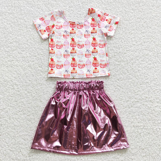 pink top+Pink Leather Shiny Skirt  GLK0014+GT0204