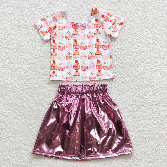 pink top+Pink Leather Shiny Skirt GLK0014+GT0204