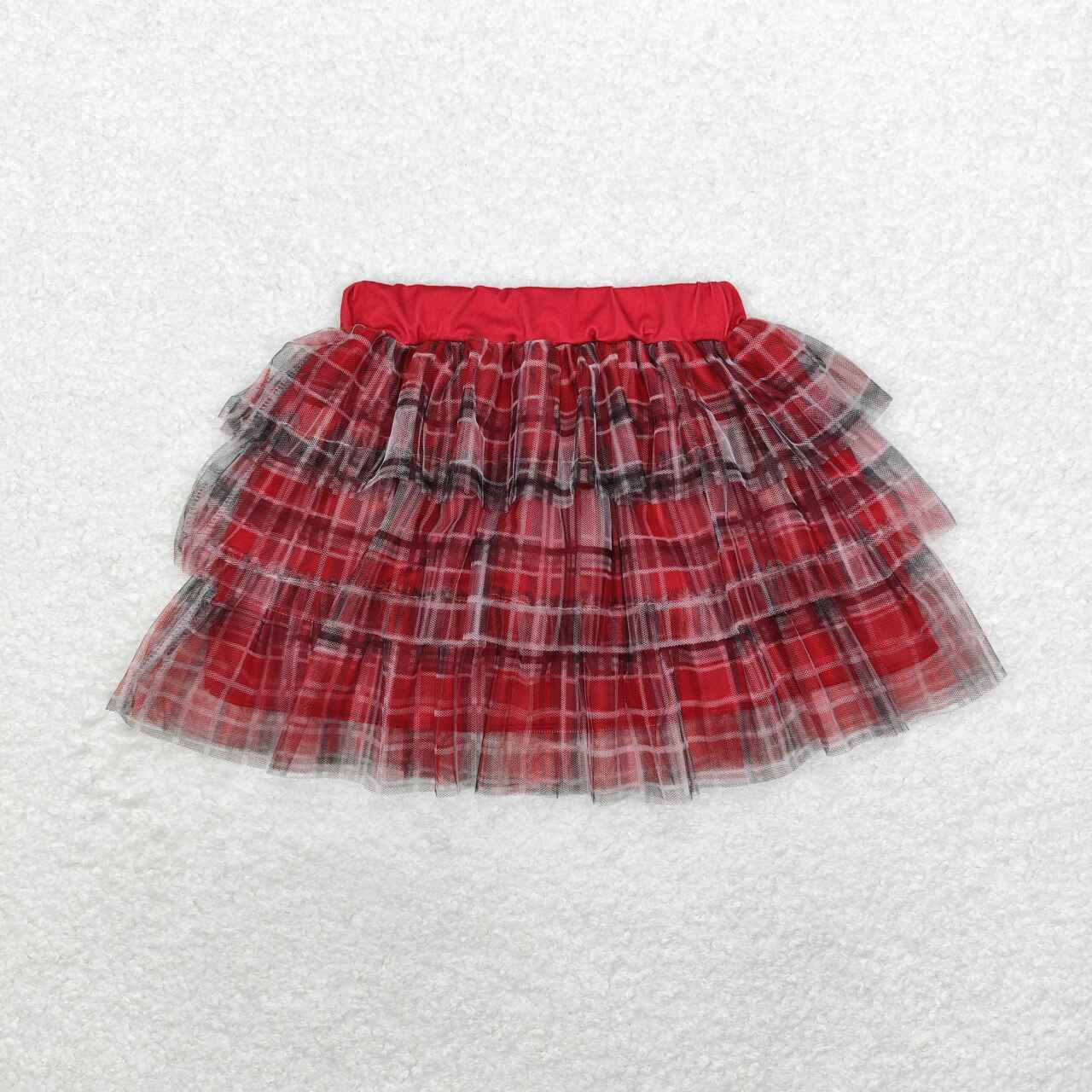 GLK0033 British campus style three-layer tulle skirt red and black striped skirt