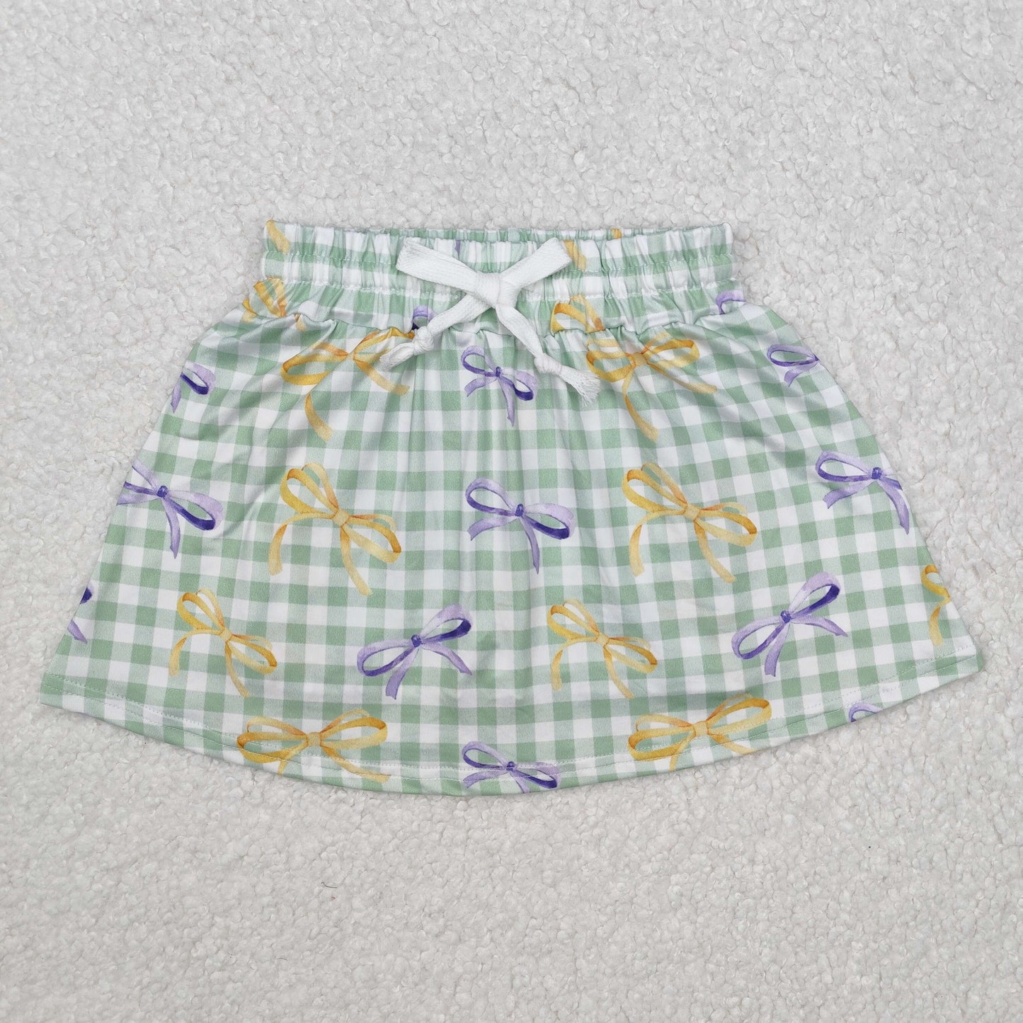 GLK0036  Green plaid culottes skirt with carnival bow pattern
