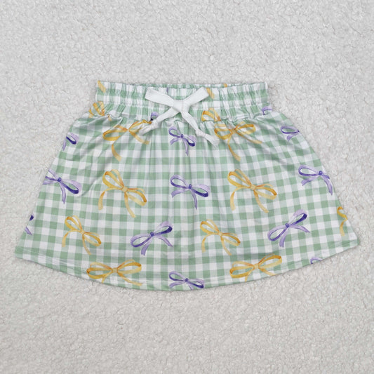 GLK0036 Green plaid culottes skirt with carnival bow pattern