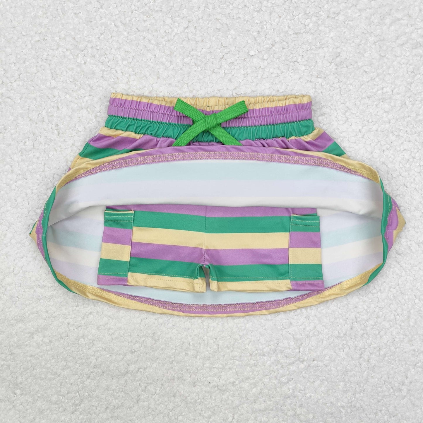 GLK0037 Carnival yellow green and purple striped culottes skirt