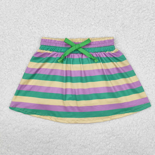 GLK0037 Carnival yellow green and purple striped culottes skirt