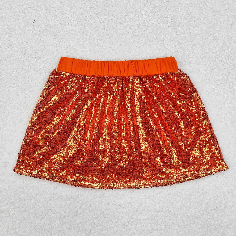 GSD1437 Pumpkin White Short Sleeve Orange Sequin Skirt Suit