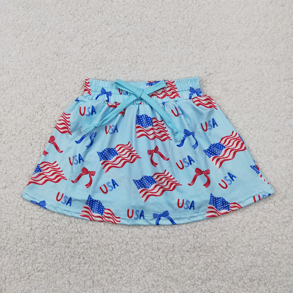 GLK0050  Baby Girls 4th Of July Flags Bows Summer Skort Skirts  D 4.8