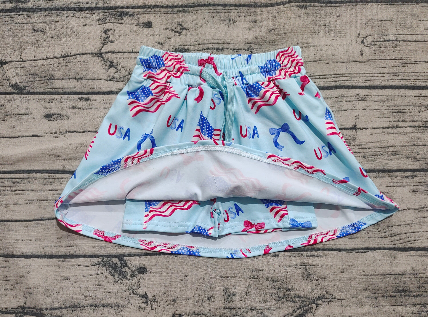 GLK0050  Baby Girls 4th Of July Flags Bows Summer Skort Skirts  D 4.8