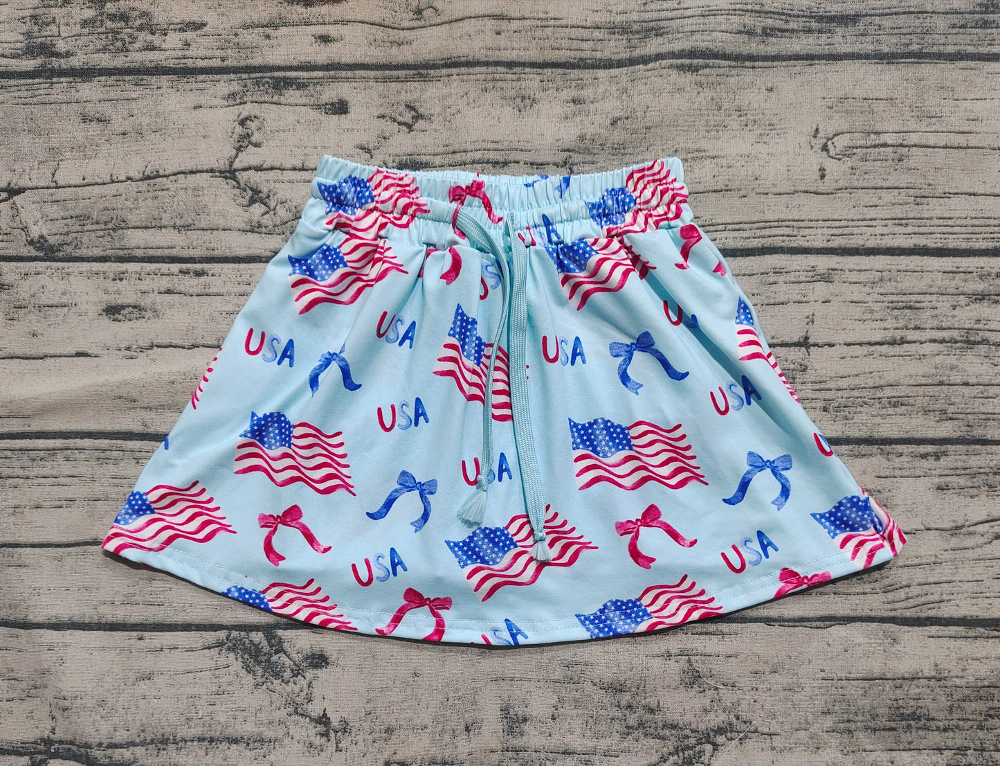 GLK0050  Baby Girls 4th Of July Flags Bows Summer Skort Skirts  D 4.8