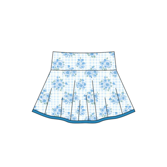 presale GLK0103  Baby Girls Blue Flowers Plaid Skirts D 5.30