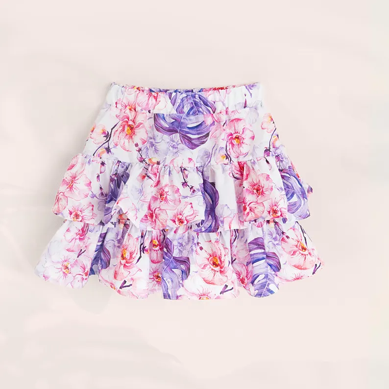 presale GLK0188 Baby Girls Pink Purple Flowers Patchwork Ruffle Skirts Bottom  D 1128
