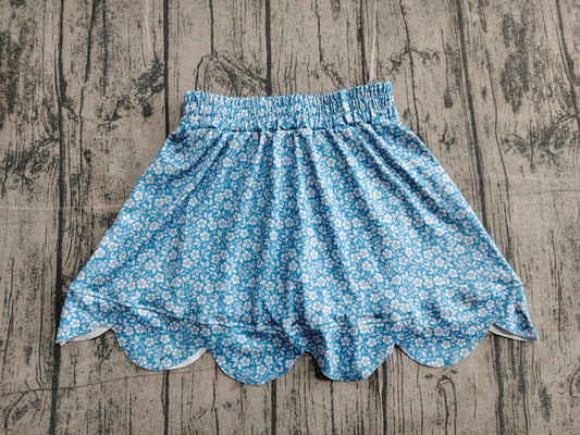 Pre order white flower on blue scallop skort girl clothes
