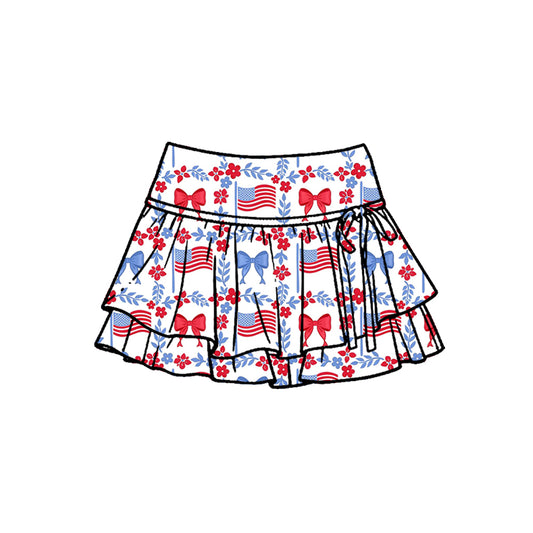 Presale Yoga fabric GLK0257 Girls Summer Skirt Baby Girls Flowers Flags 4th of July Yoga Active Skirt Shorts Bottom