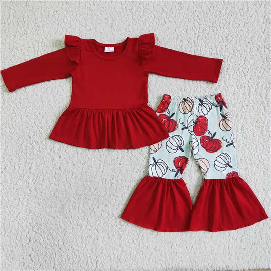 GLP0039 Girls Red Pumpkin Long Sleeve Pants Suit D 908