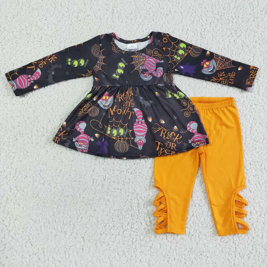 GLP0048 Girls Halloween Striped Cat Long Sleeve Pants Set