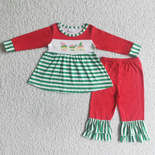 GLP0057 Girls Santa Claus Red Long Sleeve Pants Suit