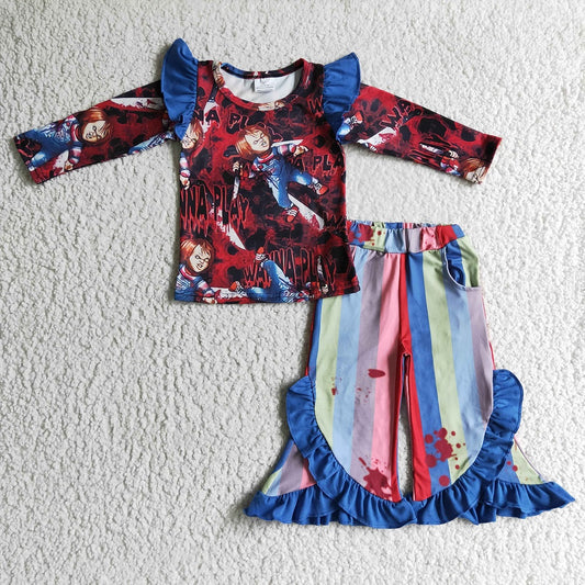 GLP0072 Baby girls Halloween cartoon ruffle pants clothing sets