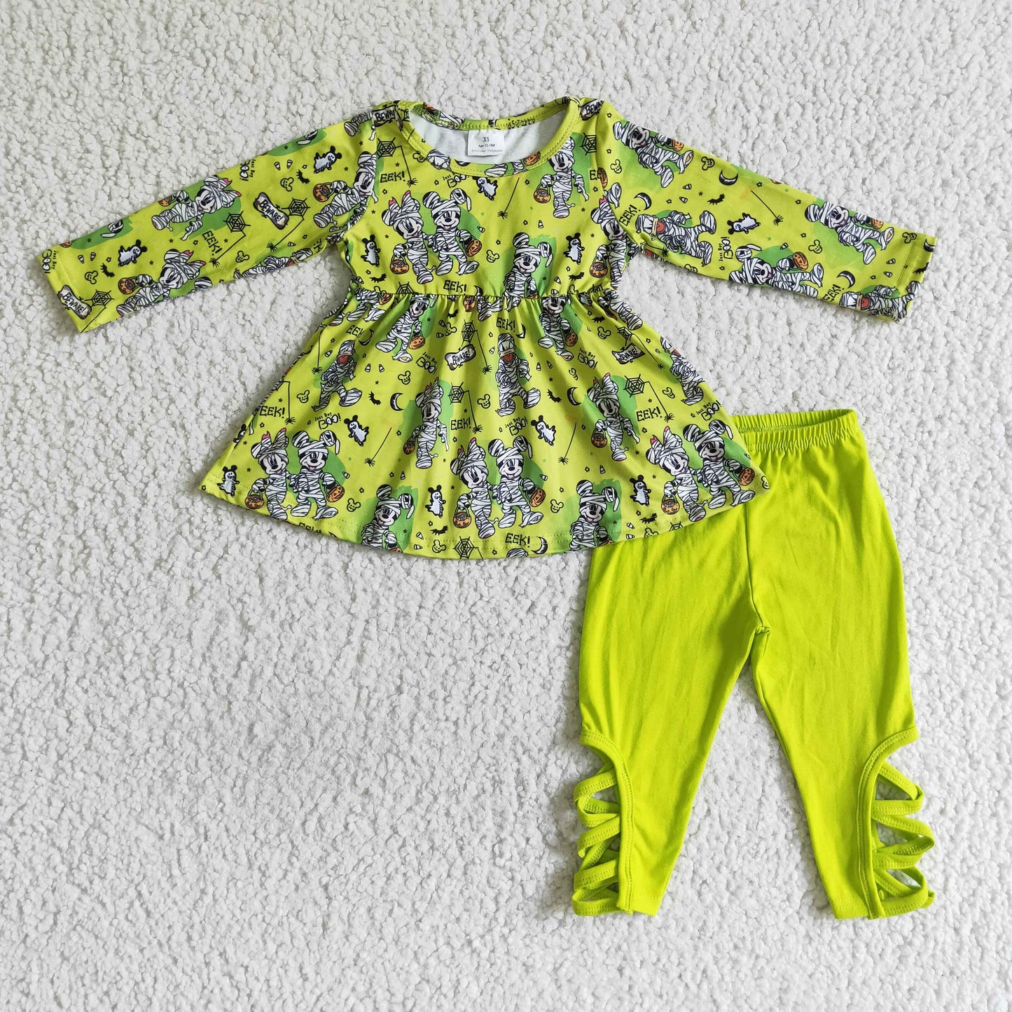 GLP0080 Girls Halloween Green Long Sleeve Pants Suit