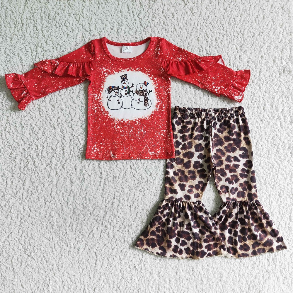 GLP0103 Girls Red Snowman Long Sleeve Pant Suit