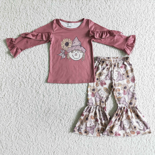 GLP0104 Girls Scarecrow Sunflower Long Sleeve Pants Set