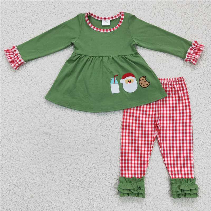 Match Children Christmas Milk Cookie Santa Embroidery Toddler Clothing Sets