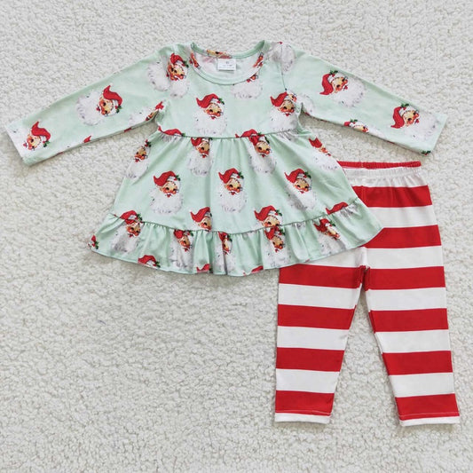 GLP0431 Santa Claus Light Green Long Sleeve Red and White Striped Trouser Suit