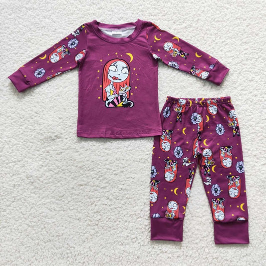 GLP0460 Halloween Cartoon Fuchsia Long Sleeve Pants Set