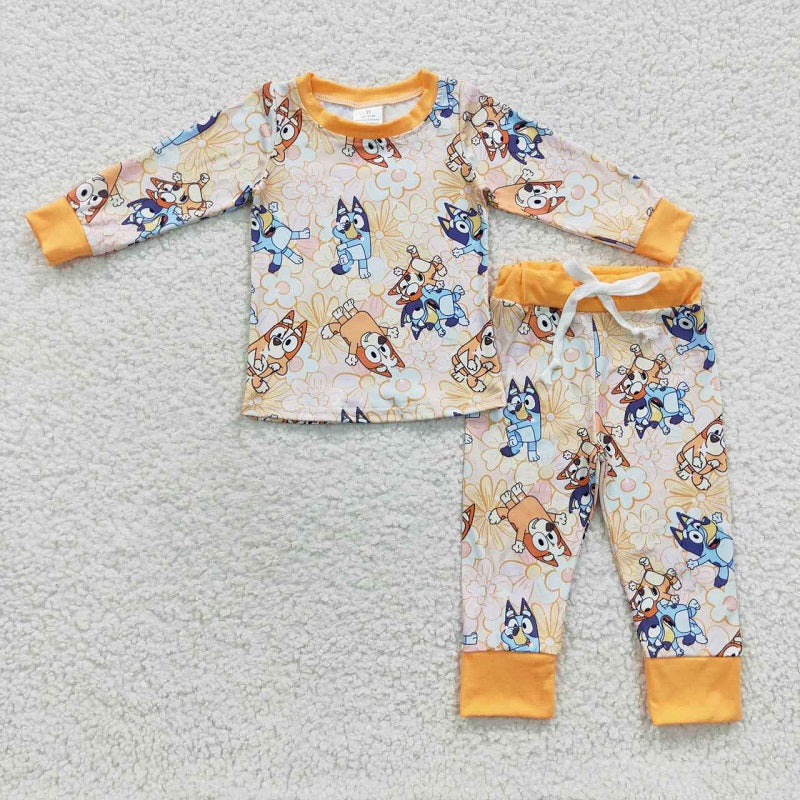 GLP0467 Cartoon dog flower orange long-sleeved trouser suit