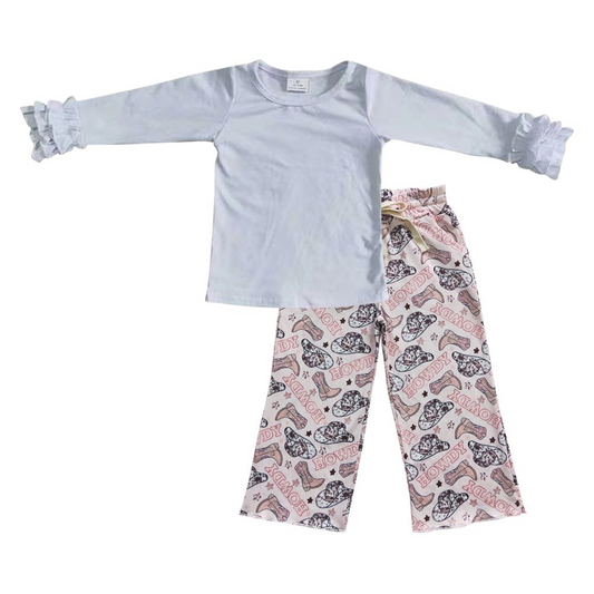 GLP0475 Baby Girls White Shirts Boots Pants Clothing Sets D 906