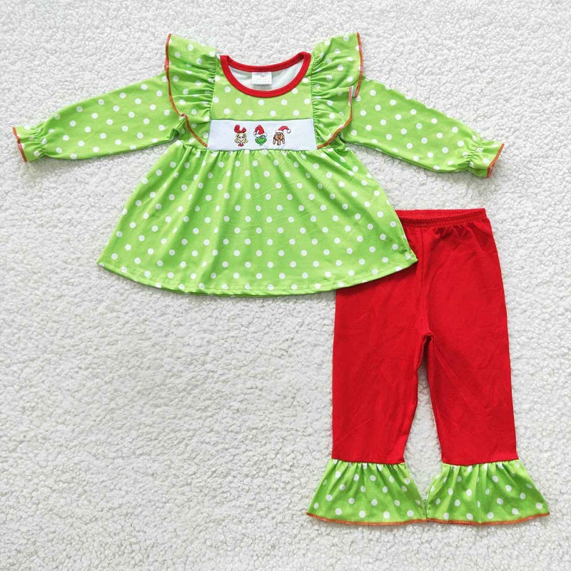 GLP0494 Girls Christmas Green Cartoon Outfit