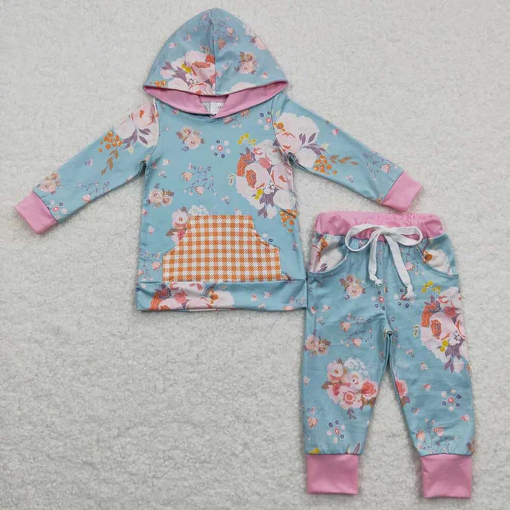 Sibling Baby Girls Hoodie Floral Top Pants Clothes Sets  D 6.25