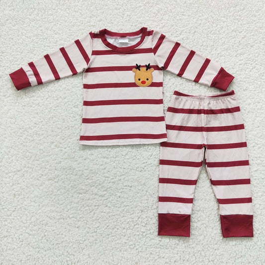 GLP0549 Embroidered Reindeer Red Stripe Long Sleeve Trouser Set