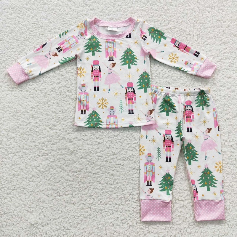 GLP0558 girls Soldier Polka Dot Pink Long Sleeve Pantsuit