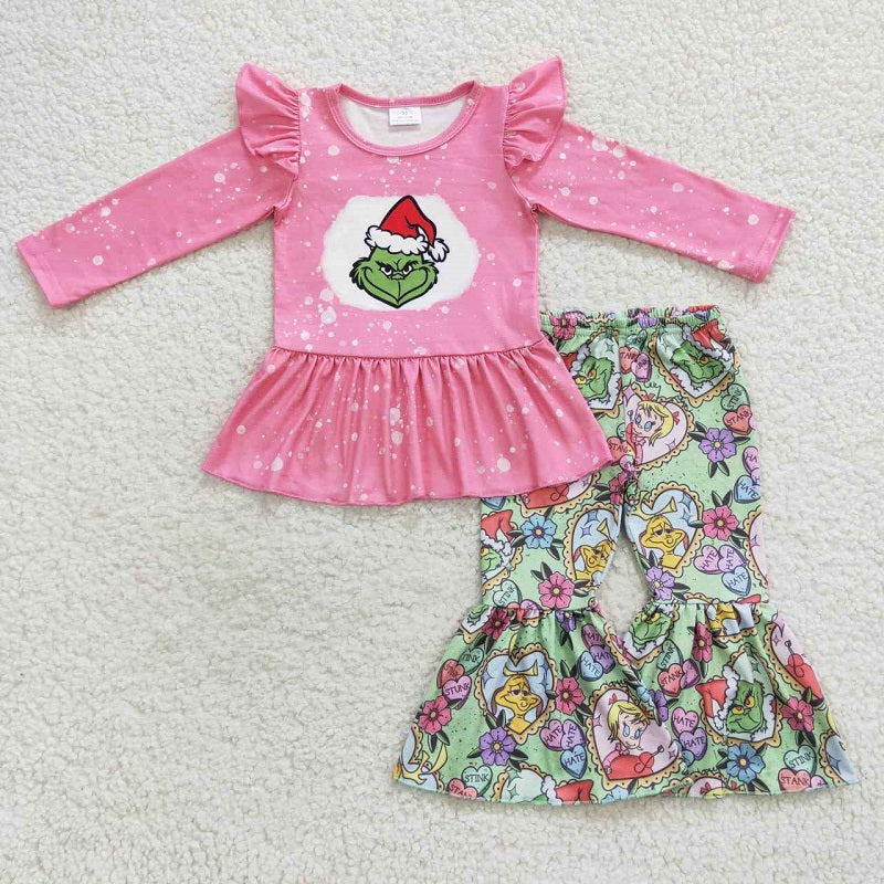 GLP0565 Cartoon pink and green lace long-sleeved trouser suit