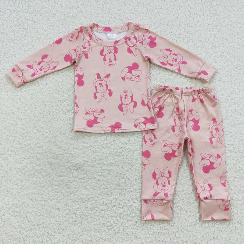 GLP0586 Cartoon pink long-sleeved trousers pajamas set
