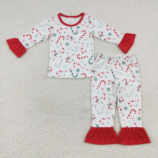 GLP0610 Candy Cane Red Lace Long Sleeve pajamas Pantsuit
