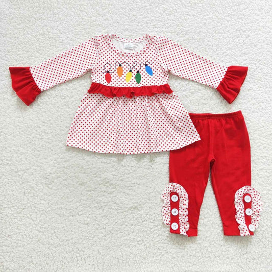 GLP0614 Lantern Red Polka Dot Lace Long Sleeve Trouser Set